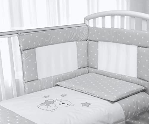 Babysanity- Set Paracolpi Lettino Alta Traspirabilità Piumino Copripiumino Sfoderabile Federa 100% Cotone Made in Italy (Piccole Stelle Grigio)