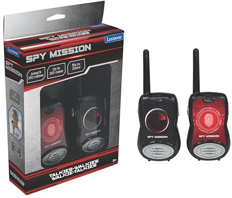 LEXIBOOK, Spy Mission, Walkie-Talkies 200m, Communication Game for Children, 2 Communication Channels, Belt Clip, Black/Red, TW12SPY