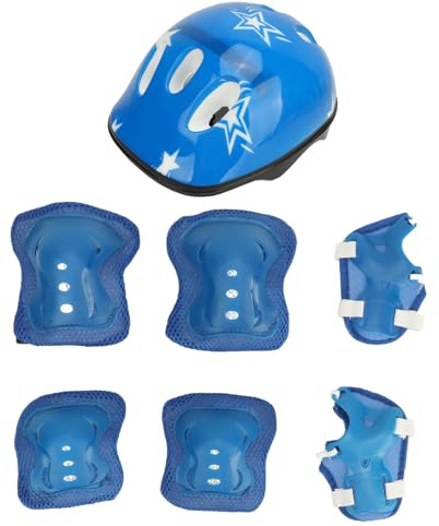 Fockety Casque de vélo pour Enfants avec genouillères, coudières et protège-Poignets, Casque Ajustable pour Enfants de 5 à 14 Ans, Ensemble de Protection Sportive pour Le Skateboard (Blue)