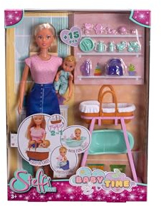 Simba 105733706 Steffi Love Time Toy Doll Takes Care of The Little Baby, Includes 2-in-1 Cradle, Bathtub, Potty and Over 15 Accessories, from 3 Years