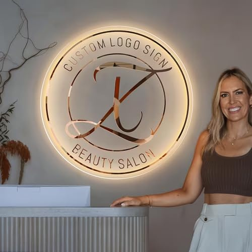 Begooat Custom Logo Business Neon Sign - Personalized Acrylic Led Logo Design Backlit Signs for Wall Decor - Customized Laser Cut Metal Light Up Logos Signage for Salon Company Office Christmas Gift
