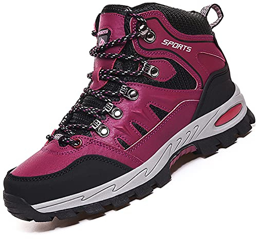 VTASQ Bottes de randonnée imperméables pour homme et femme - Chaussures de marche légères - Chaussures de camping et d'escalade - Rose rouge - Pointure 39