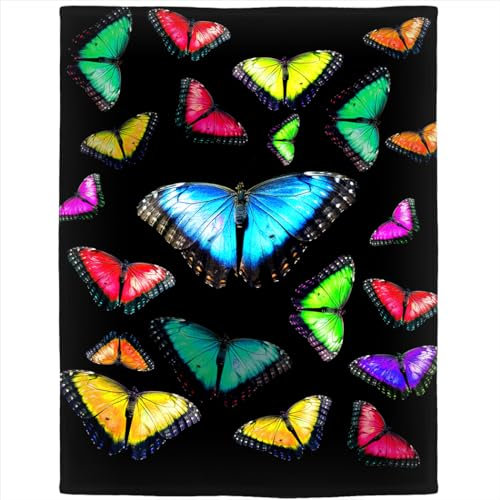 Rstick Schöne Schmetterlings-Decke, 101,6 x 127 cm, bunte Fleecedecke, weich, flauschig, Überwurf, Decken, Geschenke für Teenager und Erwachsene