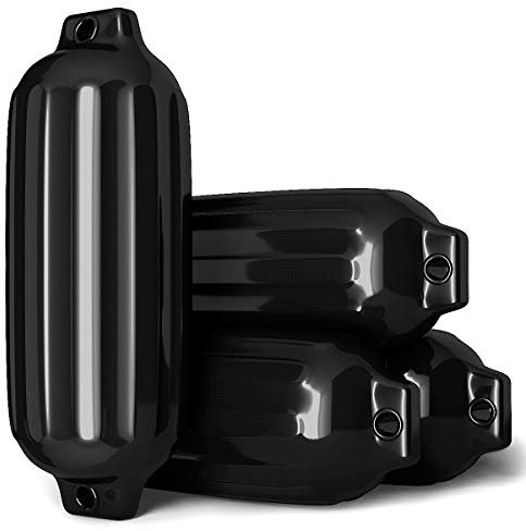 HOMASIS 4er Set Bootsfender mit 2 Augen, Langfender aus PVC, Fenderset für Boote und Yachten, Fender aufblasbar (Schwarz, 58 x 16,5 cm)