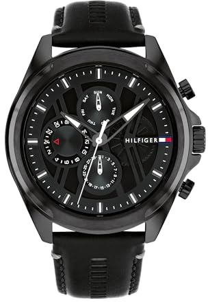 Tommy Hilfiger analog multifunktionell kvartsklocka för män med rostfritt stålarmband eller läderrem