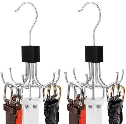 Gjinxi 2 Stück Gürtelaufhänger Gürtelhalter Organizer 360 Drehbar Krawattenhalter Platzsparender Metall Gürtel Aufbewahrung Hanging Bag Rack Gürtel Krawatte Sling Hook Schalbügel für Krawatten Taschen