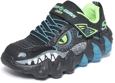 Skechers Kids Boys Skech-O-Saurus Lights 2.0 Sneaker, Black/Blue/Lime, 13.5 Little Kid