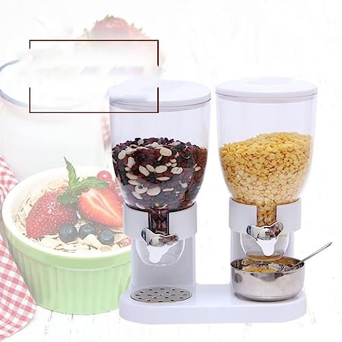 Dispensador de Cereales para 1 a 3 latas. Dispensador de Alimentos Secos Dulces, nueces, arroz, Granola, Cereales y más. ¡Dispensa 1 Onza por Giro! (Blanco, 4 l)