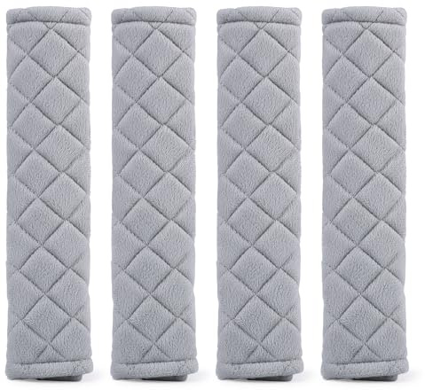 Lanjue 4 Pack Seat Belt Pads Soft Harness Covers For Kids & Adults, Grey | Soft Plush Feel, Helps Reduce Shoulder Rubbing, Fits Car Belts, Backpacks And Bag Straps, Easy Wraparound Use