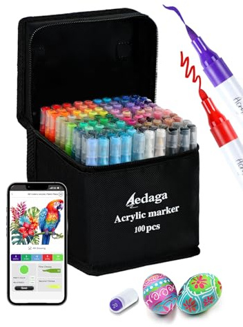 Brled 100 Colours Numbered Acrylic Markers, Dual Tip Acrylic Paint Pens | Multi-surface | Waterproof | Vibrant Colour |Strong Coverage | Paint Markers for Wood, Canvas, Stone, Glass, DIY Crafts