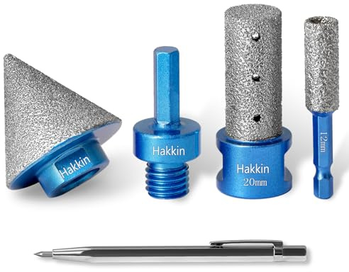 5Pcs Diamond Chamfer Bit Set with 5/8-11 Thread Adapter, 4/5 Finger Milling Bit & 1/2 Drill Bit for Tile, Ceramic, Porcelain Beveling, Trimming, Enlarging, with Engraving Pen