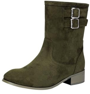 Bottines tendance à tige courte pour femme - Bottes larges - Antidérapantes - Chaussures d'hiver décontractées - Bottes mi-mollets - Bottines courtes - Automne - Respirantes, vert, 46 EU
