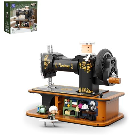 PANTASY Retro Building Set, Vintage Hand Crank Sewing Machine Brick Model, Collectible with Functional Gear Linkage, Hidden Mini Tailor Shop Scene, Adult Display and Desk Decor Gift