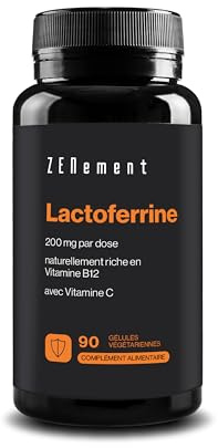 Lactoferrine 200 mg – Issue de Lait de Vaches Nourries à l’Herbe – Source Naturelle de Vitamine B12, avec 80 mg de Vitamine C – Système Immunitaire – 90 Gélules – 3 Mois de Cure – Zenement