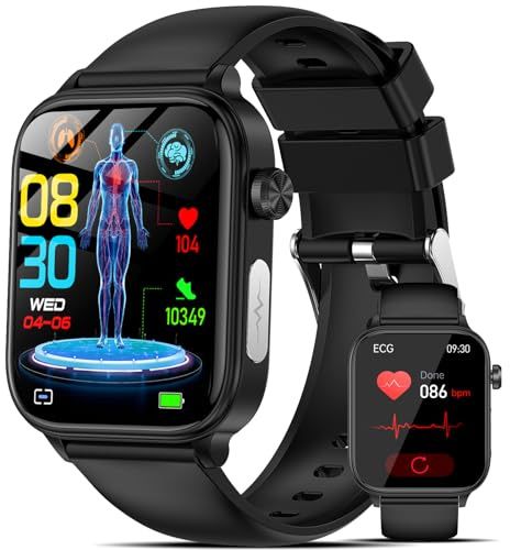 Marsyu 2026 Smartwatch Uomo Donna ECG/Pressione Sanguigna/Acido Urico/Sonno/Cardiofrequenzimetro/Temperatura Corporea/BMI,1,96 Orologio Salute con Telefono/Pulsante SOS,per iOS Android