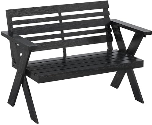 Outsunny 2 Seater Wooden Garden Bench Slatted Patio Bench Armrest Black