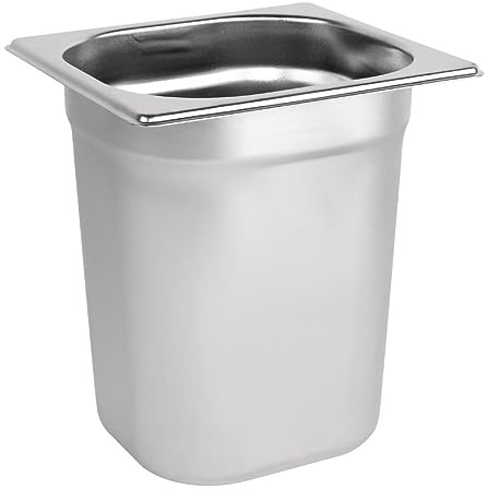 Vogue Gastronorm-Pfanne 1/6, Edelstahltablett, Tiefe: 200 mm, Fassungsvermögen: 3 Liter, Behälter für heiße und kalte Speisen, Bain Marie-geeignet, Deckel separat erhältlich, K995