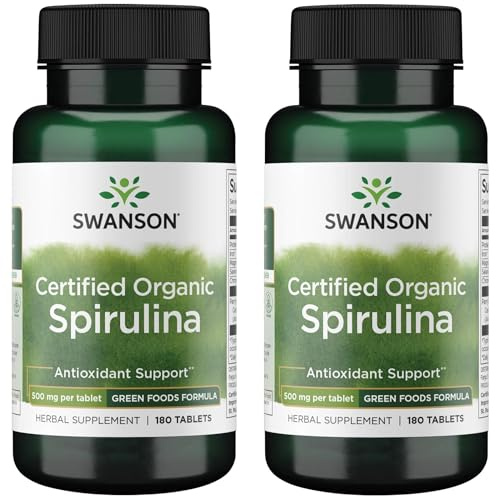 Swanson Certified Organic Spirulina 500 mg 180 Tabs (2 Pack)