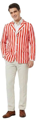Mens Barbershop Blazer Costume - Large - Red and White Striped Jacket - Adults Mens Barber Shop Edwardian School Book Week World Book Day Fancy Dress Costume Accessory