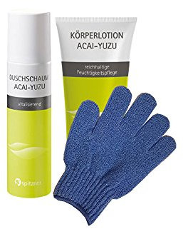 Spitzner - Lozione per il corpo e schiuma doccia Acai-Yuzu in set con guanto da massaggio