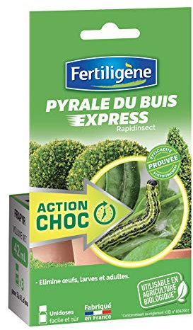 FERTILIGENE FRAPYR - Anti Pyrale du buis express 42 ml - 3 unidoses utilisation facile - Action choc - Elimine pucerons et pyrale - Agit sur oeufs, larves, adultes - Base de pyrèthre et huile de colza