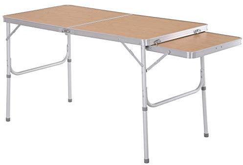 Outsunny Table Pliante Table de Camping Table de Jardin avec rallonge Hauteur réglable Aluminium MDF Imitation Bambou