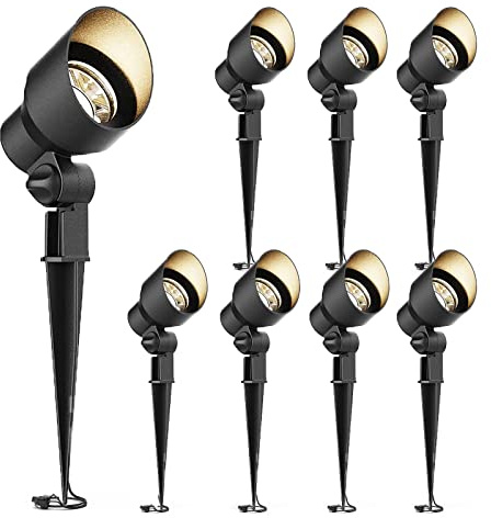 GOODSMANN 8PK Low Voltage Landscape Lights 20W Halogen 145 Lumen Spotlights Outdoor Lighting with Metal Stake and Connector Flood Lights