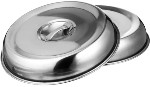 Lurrose 2 Pack Stainless Steel Food Cover 8.66in Round Steak Hood for Griddle Grill Bacon Burgers Poultry Bread Indoor and Outdoor Serving