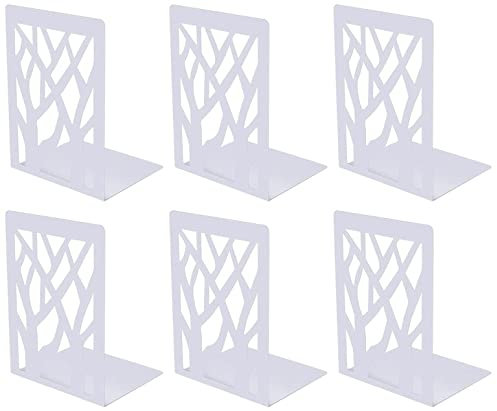3 Pares Sujetalibros, Sujeta Libros de Metal Soporte Libros Antideslizante Extremos de Libro para Libros Pesados, Organizador Libros para Infantil, Oficina, Escuelas, Decoración Escritorio (Blanco)