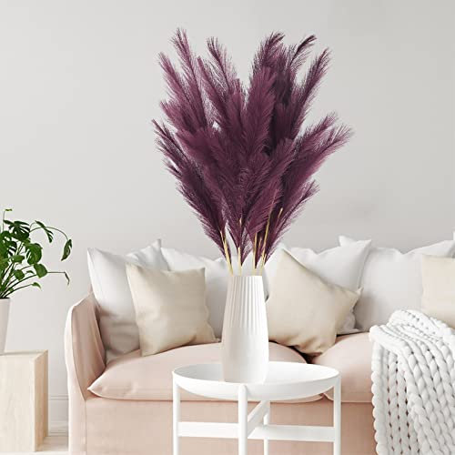 ASJFHEN 5 Stück Künstliches Pampasgras Deko Groß, 100cm Pampasgras XXL Künstliches Strauß, Boho Deko für Hochzeit Wohnzimmer Schlafzimmer (Dunkelviolett)