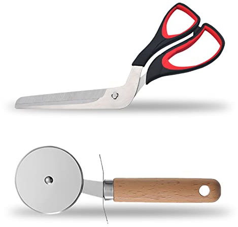 Forbici per Pizza Professionali, Rotella Taglia Pizza Spatola Pizza 2 Pezzi Acciaio Inox Pizza Cutter Taglia Pizza di Alta Qualità Antiscivolo di Legno Il Manico