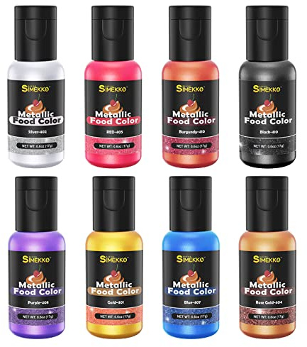 Food Coloring Metallic Color Paint: SIMEKKO 8Colors Metallic Edible Paint Set for Airbrush Cake Paint, Baking, chocolate, candy, donuts, biscuits,DIY Supplies Kit. (.6Fl. Oz Each Bottles)