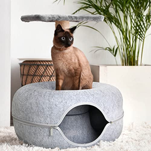 Lucky Sign - Katzenhöhle Katzentunnel aus Filz Katzenbett multifunktionalle Katzensofa gemütliches Katzenspielzeug für endlosen Spaß Katzenkorb Katzenkissen, 50x50x20cm Hellgrau