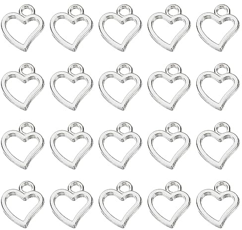 PATIKIL Heart Charm, 100Pcs Mini Heart Circle Pendant Charm Bulk Metal Designer for Making s s Wedding Crafts Christmas Valentine's Day, Silver