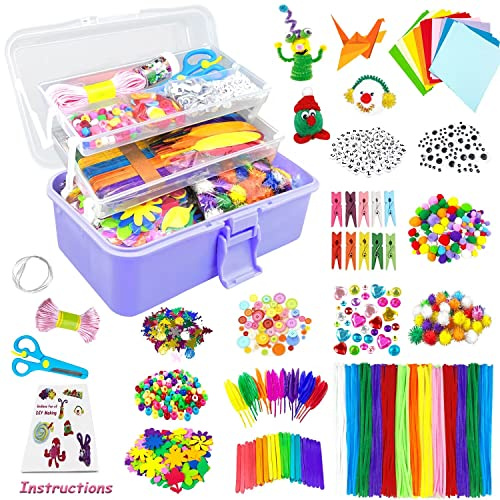 VLUSSO Arts and Crafts Supplies for Kids DIY Craft Kits Art Supplies Materials Kids Crafts Set with Pipe Cleaners Craft Box Preschool Homeschool Toys Gift for Boys and Girls Age 4 5 6 7 8