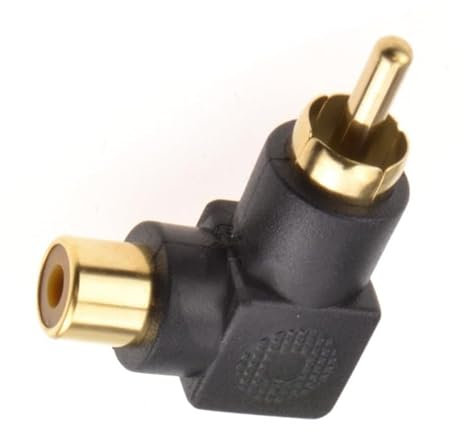 DRUT 1pcs. RCA Phono Right Angled Adapter Audio Plug to Socket Male to Female Gold Plated Black