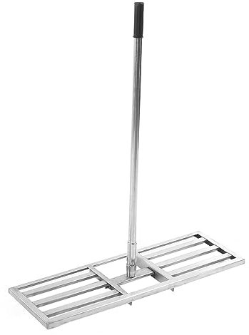 Rastrillo nivelador para césped de acero inoxidable con mango telescópico – Distribuye, elimina piedras, mezcla suelo con fertilizantes – para hierba, césped, granja,