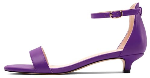 HEUIVZAR Femmes Kitten Talon Heel Ouvert Rond Bout Lanières Cheville Sandales Dress Boucle Bureau Danse Été Chaussures 3 CM Heels Violet 38 EU