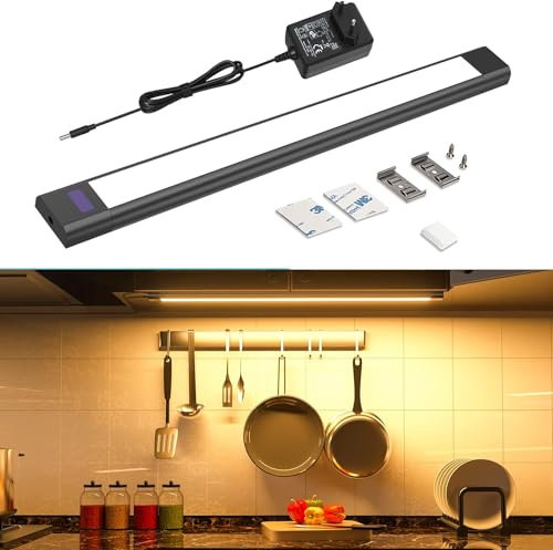 WOBANE Luz Led Cocina Bajo Mueble Negro, 30 cm Regulable Barra Luz Armario con Sensor sin Contacto, Luces Cocina Debajo Mueble Enchufable, Luz Led Adhesiva para Encimera, Blanco Cálido 2700K
