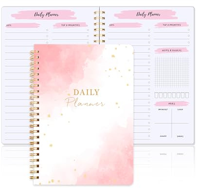 Agenda diaria sin fecha, cuaderno de lista de tareas, plan de comidas, rastreador de agua con cubierta de PVC flexible, tamaño A5, rosa