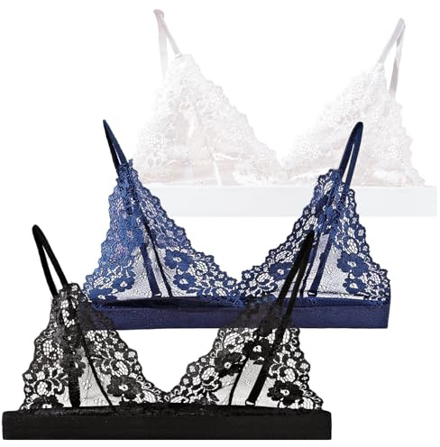 Sujetador Mujer Transparente Tul Malla Encaje Copas Triangulo Suave Sexy Ver A Través Sujetador Malla Encaje Transparente Transpirable para Mujer Blanco Negro Azul S