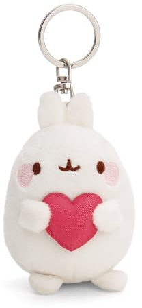 Porte-clés MOLANG avec cœur 8cm Blanc - Pendentif Animal avec Anneau métallique pour accrocher aux clés, à la Corde, au Sac et Plus Encore