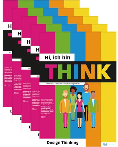 PLAYROOM THINK FLIP - Bloc de papel (5 unidades), diseño DIY Thinking Framework en alemán para equipos, ideal para la innovación y la cooperación, en alemán