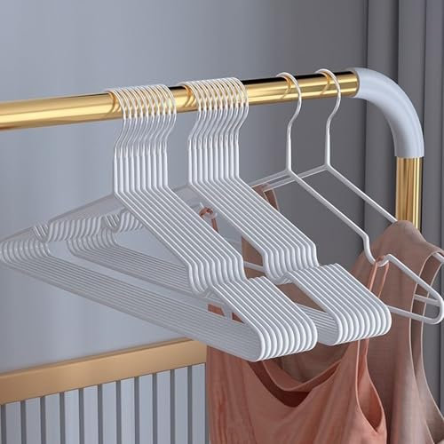 Kleiderbügel Metall (40 cm) – 50 Stück Platzsparende Kleiderbügel für Erwachsene,0,4cm Dick, Belastbar mit Schwerer Kleidung,Bügel mit rutschfest Nut für Mäntel, Hosen (Weiß)