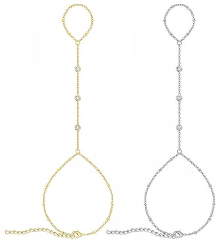 FFWTPY Bracelet à Chaîne en Couches Femme Bracelet de Doigt en Strass Boho Bracelets Dorés Harnais Main Élégant Bijoux Exquis pour Fille Fête et Soirée
