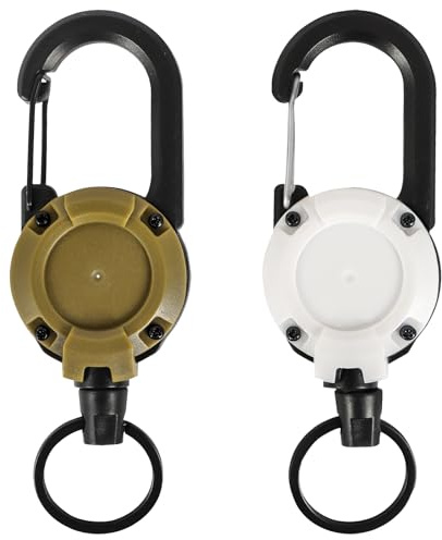 2 Pezzi Portachiavi Retrattile, Portachiavi Allungabile, Clip a Bobina Moschettone Clips filo Acciaio Moschettone Clip con Cavo Acciaio da 60cm per Ufficio & All’aperto (KaqiWhite)