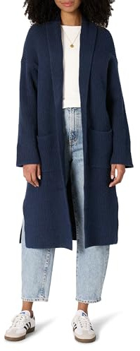 Amazon Essentials Women's Oversized-Fit Long Cardigan with Pockets Cotton Blend Textured Knit, Navy, L