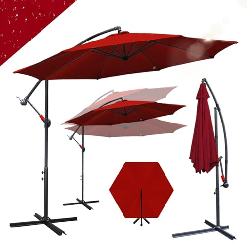 Ansobea Parasoll 300 cm/350 cm trafikljus LED solar med vev, marknadsparaply i aluminium med på/av-knapp, trädgårdsparaply UV-skydd och vattentätt, vevparaply med stativ, Utan LED-röd, 350CM