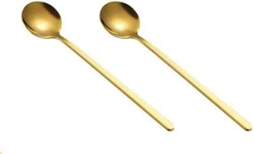2 Pcs Gold 304 Stainless Steel Coffee Spoons, Stirring Tea Long Handle Gold Teaspoons, Ice Tea Long for Stirring 6.7 Inches Specialty Coffee and Espresso Spoons