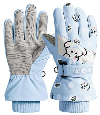 Jupsk Kids Winter Ski Gloves Waterproof Anti Slip Plush Thermal Snowboard Gloves Rabbit Mittens for Children Girls Boys Age 4-7
